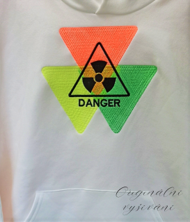 Chlapecká / dívčí mikina s klokánkou, bílá, danger, velikost 164 cm (14-15 let)